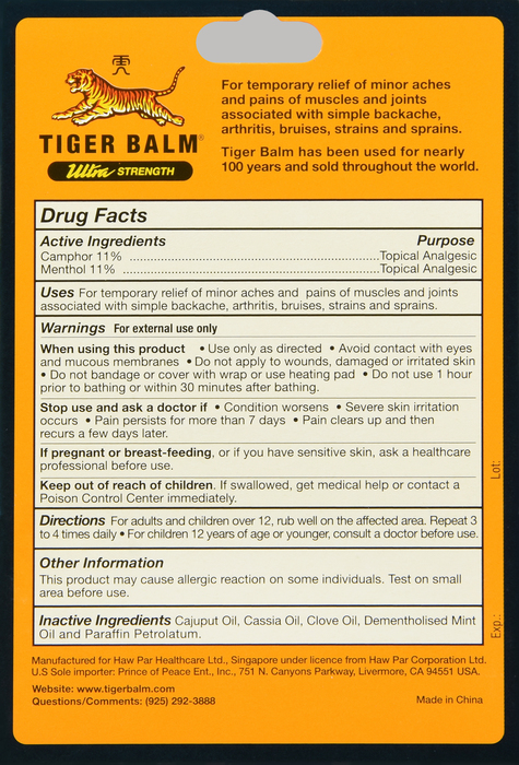 Tiger Balm Ultra Strength Pain Relieving Ointment 18gm