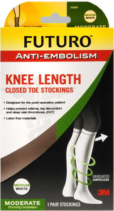 Futuro Anti-Embolism Knee Length Closed Toe Stockings White Medium Large 1ct