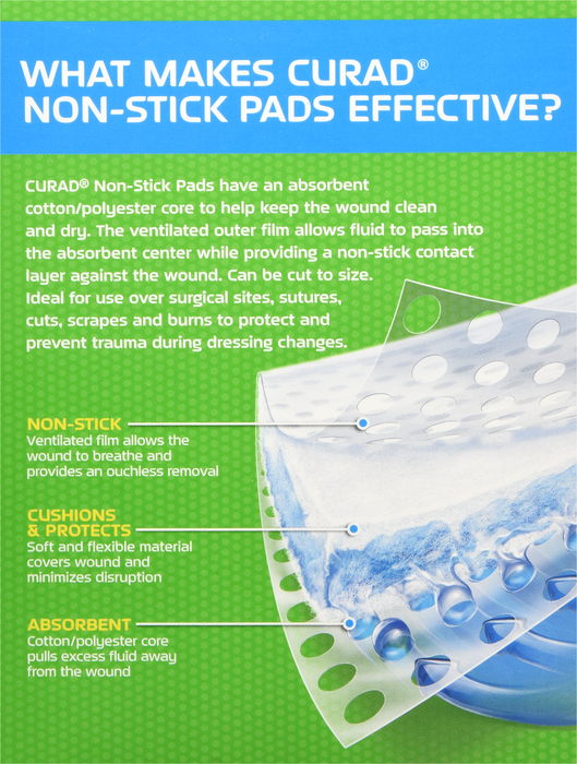 Curad Non-Stick Pads w/Adhesive Tabs 3x4 inch 10ct