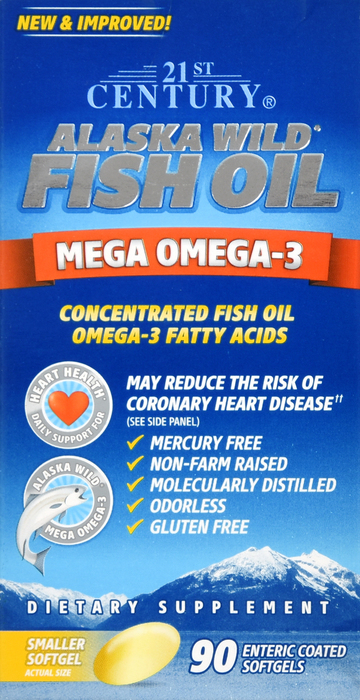 Alaska Wild Fish Oil with Mega Omega-3 Enteric-Coated Softgels 90ct