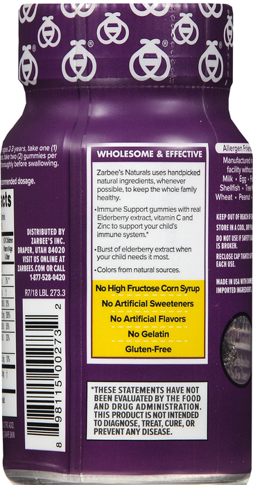 Zarbee's Naturals Children's Elderberry Immune Support Berry Flavor Gummies 21ct