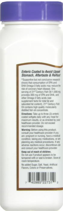 21st Century Omega-3 Fish Oil 1000mg Enteric Coated Softgels 90ct