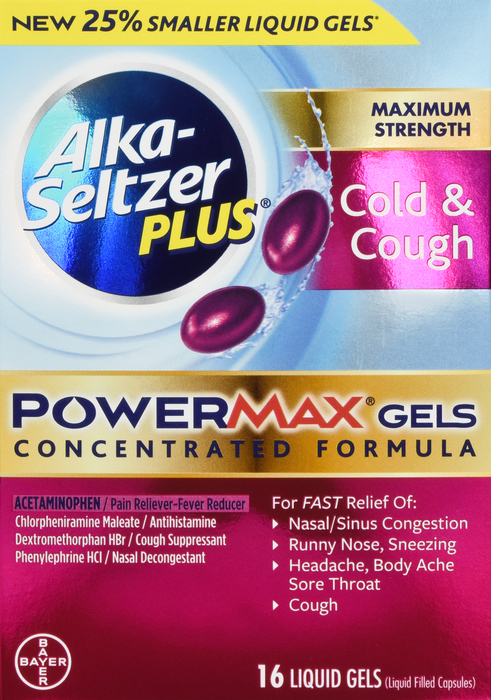 ALKA-SELTZER PLUS PWRMAX C/C GEL 16CT