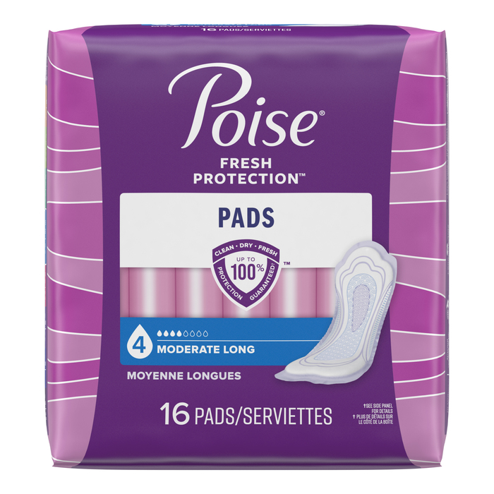 Poise Long Length Moderate Absorbency Pads 16ct