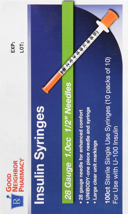 Good Neighbor Pharmacy Insulin Syringes 28Gx1/2" 1cc 100ct