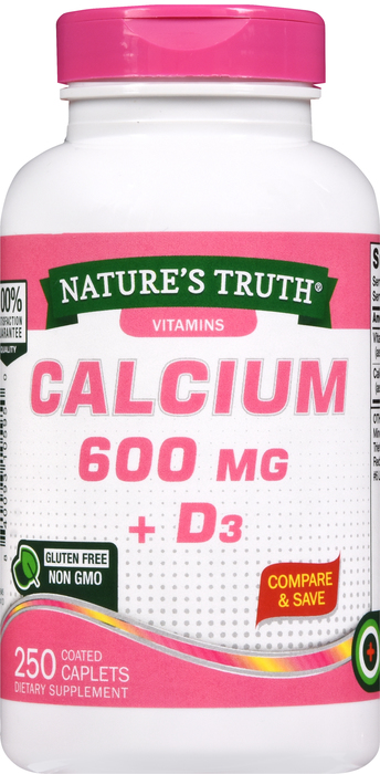 CALCIUM 600MG +D3 CAPLET 250CT NAT TRU