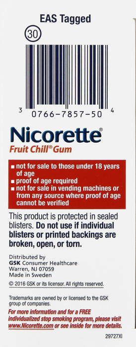 Nicorette Stop Smoking Aid 2mg Fruit Chill Coated Nicotine Gum 100ct