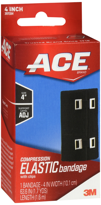 ACE 4 Inch Compression Bandage Black with Clips 1ct