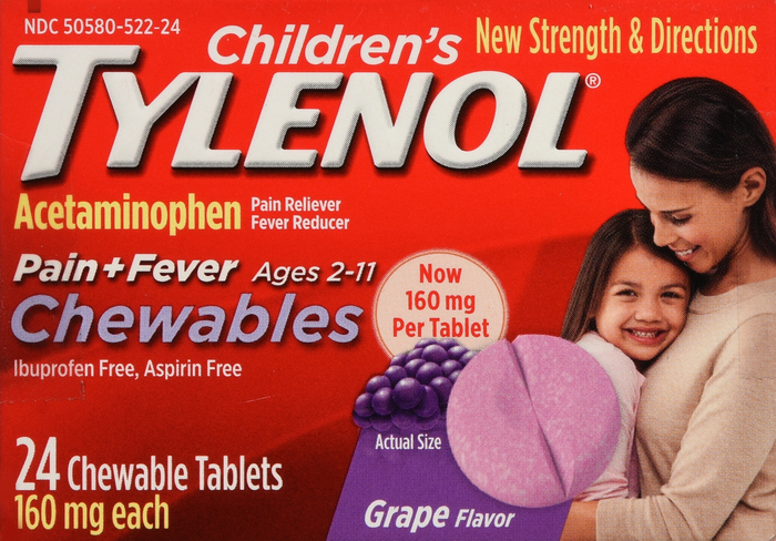 Children's Tylenol Pain + Fever 160mg Acetaminophen Grape Chewable Tablets 24ct