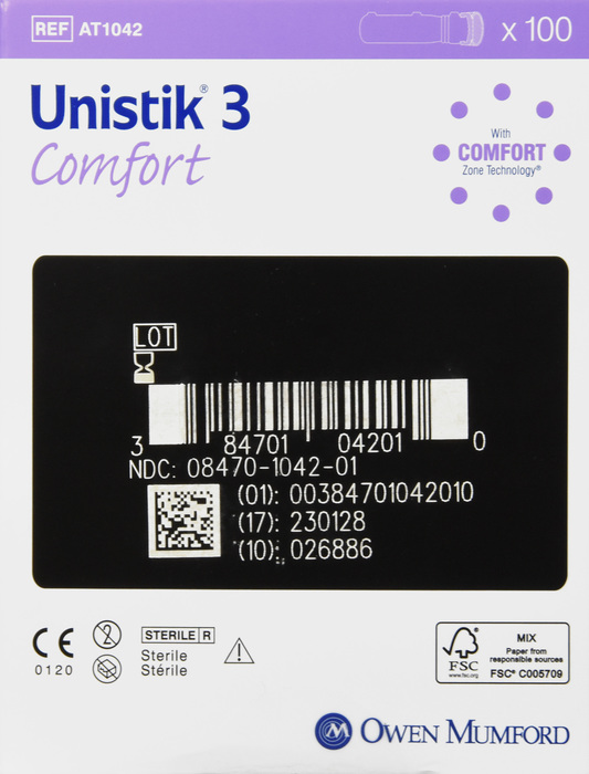 Unistik 3 Comfort Lancets 1.8mmx28g 100ct