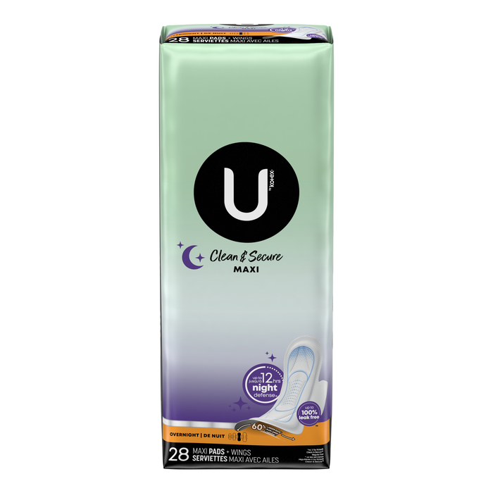 U by Kotex Overnight Security Maxi Pads with Wings 28ct