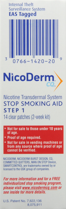 NicoDerm CQ Nicotine Patches 21mg Step 1 Clear Patches14ct