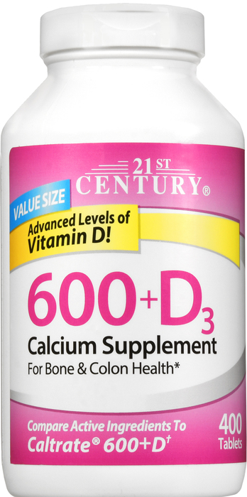 21st Century Calcium 600 + Vitamin D3 Caplets 400ct