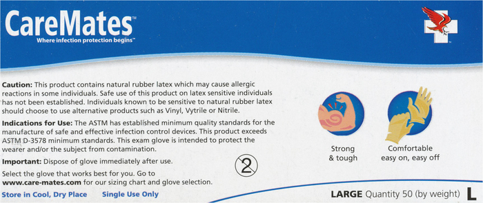 Gloves CareMates Latex Powder-Free L 50ct