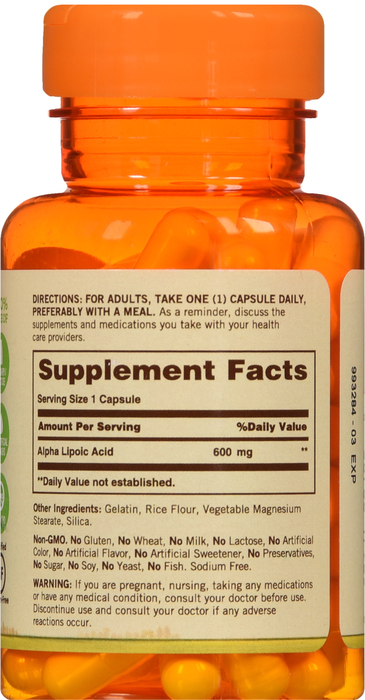 Sundown Alpha Lipoic Acid 600mg Capsules 60ct