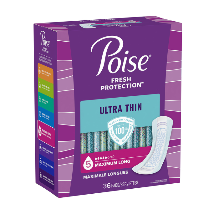 POISE ULTRA THIN MAXIMUM LONG PAD 2X36CT