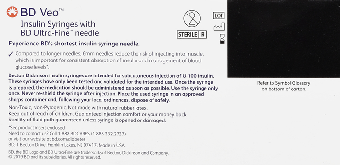 BD Veo Insulin Syringes 1mL 31Gx6mm 100ct