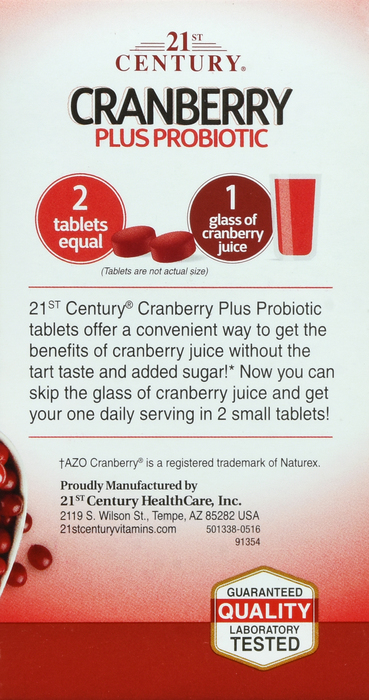 21st Century Cranberry Plus Probiotic Tablets 60ct