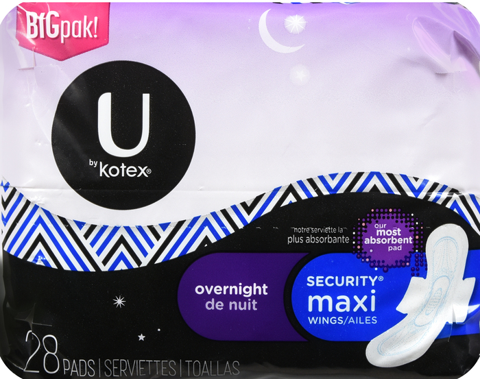 U by Kotex Overnight Security Maxi Pads with Wings 28ct