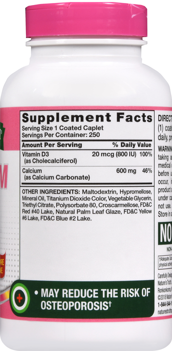 CALCIUM 600MG +D3 CAPLET 250CT NAT TRU