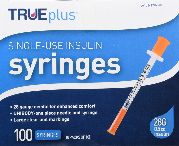 TRUEPLUS SYRINGE 1/2" 28GX0.5CC 100CT