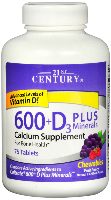 21st Century Calcium 600mg + D3 Plus Minerals Chewable Tablets 75ct