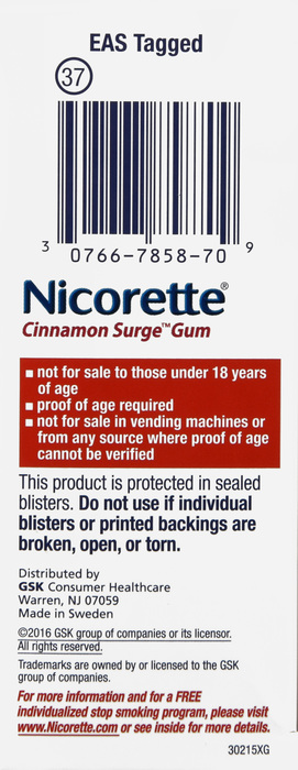 Nicorette Stop Smoking Aid 4mg Cinnamon Surge Coated Gum 100ct