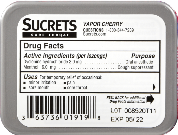 SUCRETS LOZENGE BOX VAPOR CHERRY 18CT