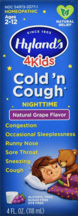 Hyland's 4 Kids Cold 'n Cough Nighttime Relief Grape Flavor 4oz