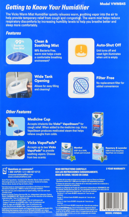 Vicks WarmMist Humidifier VWM845 1gal