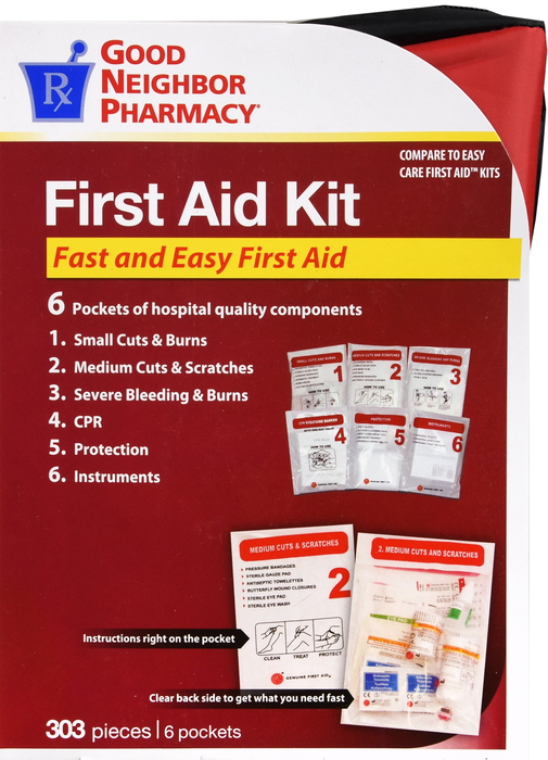 Good Neighbor Pharmacy First Aid Kit 6 Pockets 303 Pieces