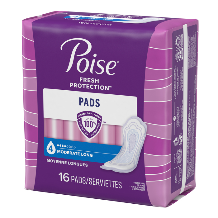 Poise Long Length Moderate Absorbency Pads 16ct