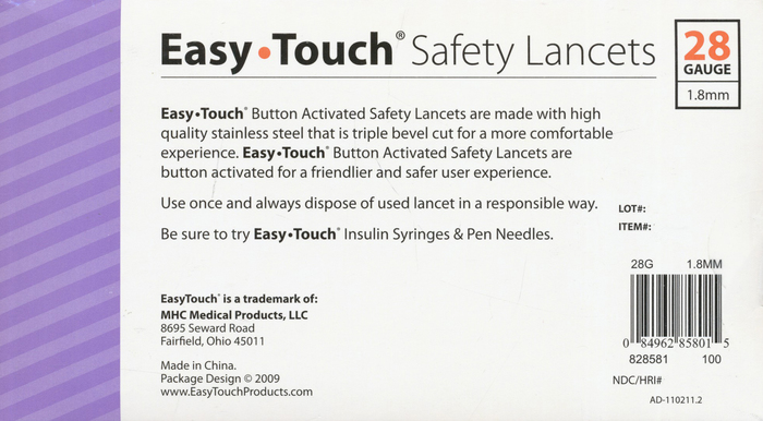 EASY TOUCH LANCET 28G BUTTON ACTV 100CT