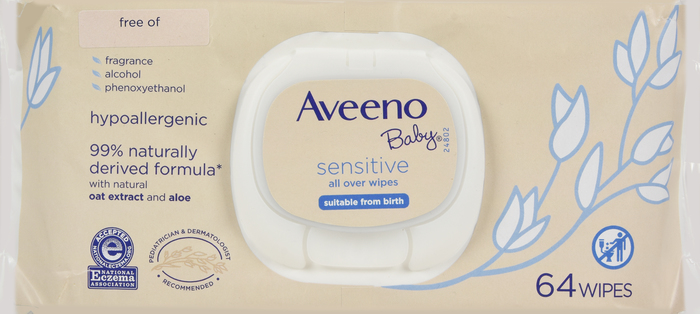 AVEENO BABY ALLOVER SENSITIVE WIPES 64CT