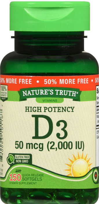 Nature's Truth Vitamin D3 2000IU Softgels 100+50ct