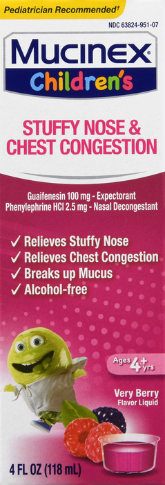 Children's Mucinex Stuffy Nose & Chest Congestion Very Berry Flavor 4oz