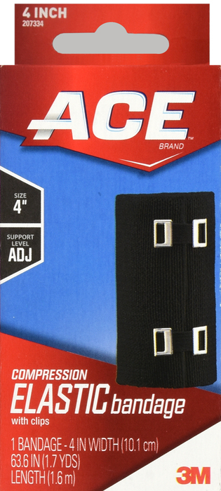 ACE 4 Inch Compression Bandage Black with Clips 1ct