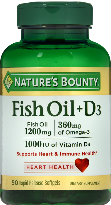 FISH OIL+D 1000MG SOFTGL 90CT NAT BOUNTY