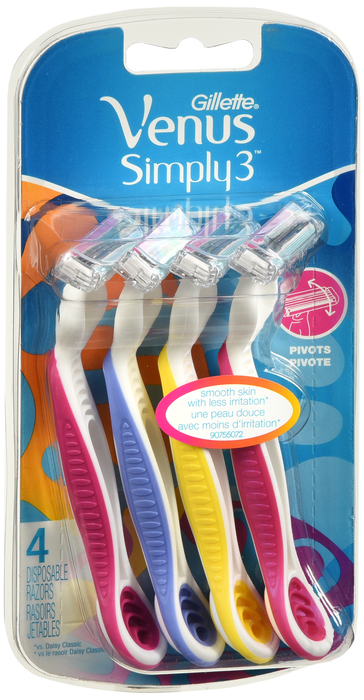 Gillette Venus Simply3 Women's Pink Disposable Razors 4ct