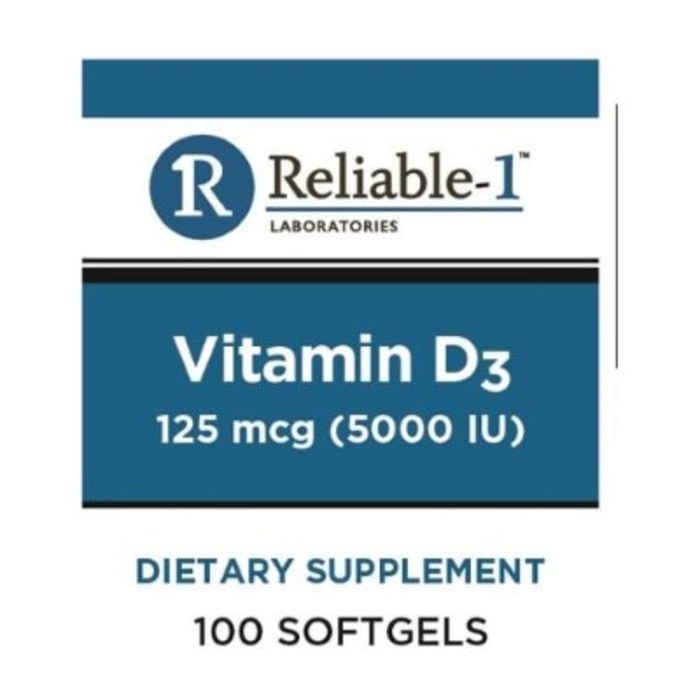 Reliable-1 Vitamin D3 5000IU Softgels 100ct