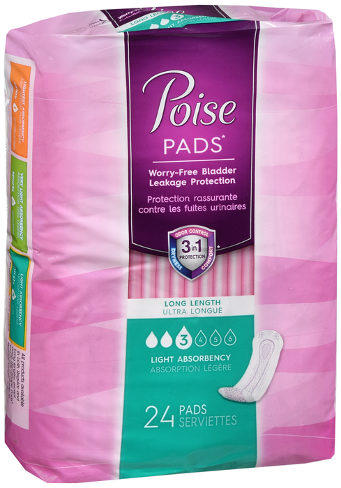 Poise Long Length Light Absorbency Female Incontinent Pad 24ct