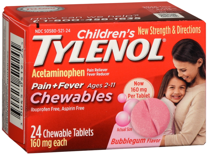 Children's Tylenol Pain + Fever 160mg Acetaminophen Bubblegum Chewable Tablets 24ct