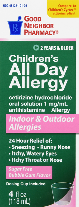 Good Neighbor Pharmacy Children's All Day Antihistamine 1mg Bubble Gum Flavor Syrup 4oz