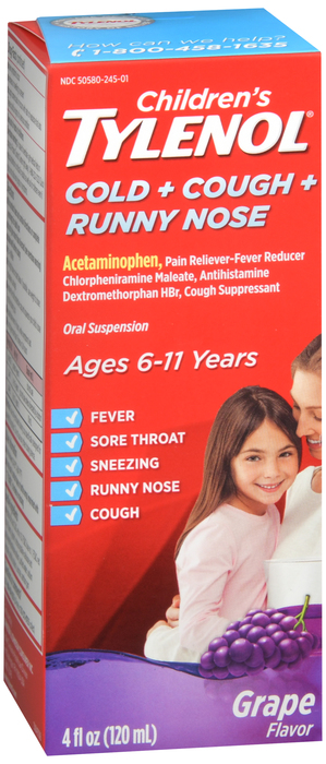 Children's Tylenol Cold + Cough + Runny Nose Oral Suspension Grape Flavor 4oz