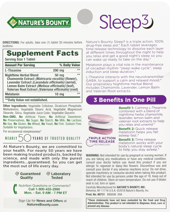 SLEEP3 TRI LAYER TAB 30CT NAT BOUNTY