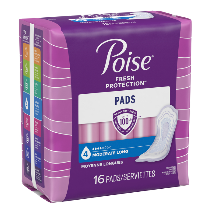 Poise Long Length Moderate Absorbency Pads 16ct