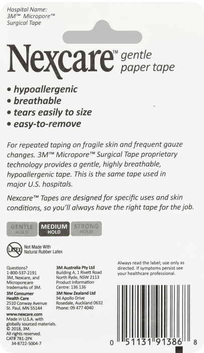 Nexcare Hospital Grade Gentle Paper Carded Tape 1 in x 360 in 2ct