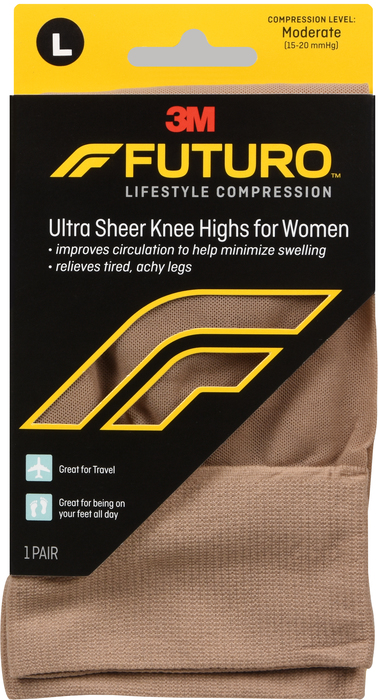 Futuro Women's Ultra Sheer Knee Highs 15-20mmHg Nude Large 1ct