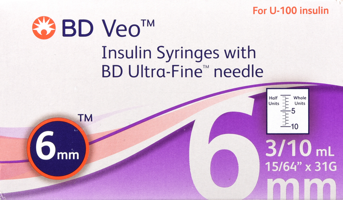 BD Veo Insulin Syringes 0.3mL 31Gx6mm 100ct