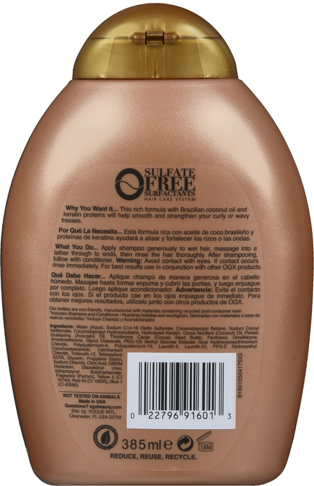 OGX EVER STRAIGHT BRAZ KERATIN SHAM 13OZ